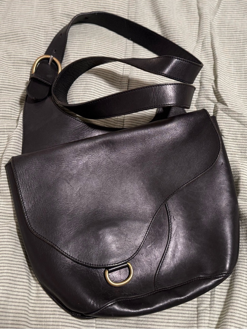 Vintage TOOHEY DODGE Black Leather Crossbody Shoulder Bag